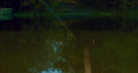 Unsuccessful Hooking By Rod in Beautiful Lake Float on Water Closeup View  Prores