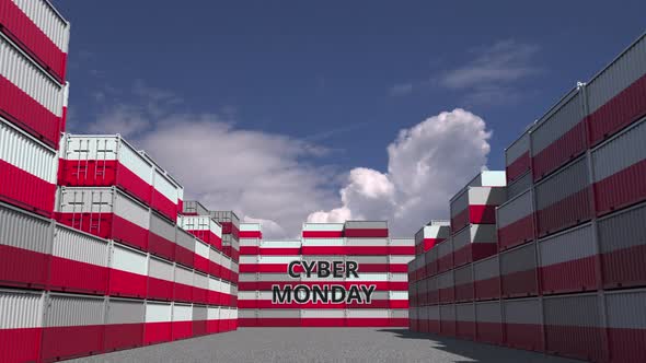 Containers with CYBER MONDAY Text and National Flags of Poland alt
