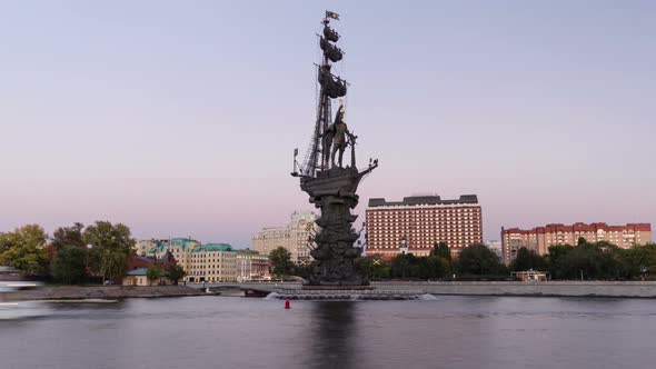 Panoramic View of the Monument To Russian Emperor Peter the Great Timelapse Hyperlapse, Moscow