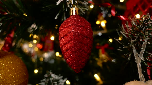 Christmas Red Ball Decoration on Xmas Tree
