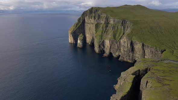 Drone Over Coastline With Asmundarstakkur Sea Stack