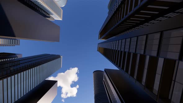 3d render of abstract bright city with skyscrapers. Simple forms of buildings