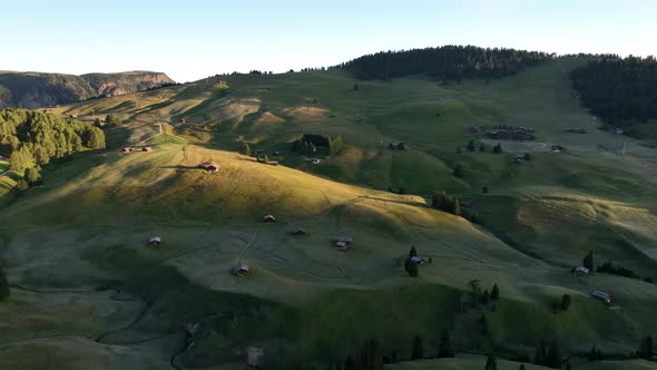 Sunrise on the Seiser Alm in the Dolomites mountains