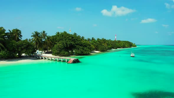 Aerial drone view travel of luxury sea view beach holiday by blue water with bright sandy background