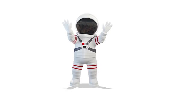 Cosmonaut Wave Greeting on White Background