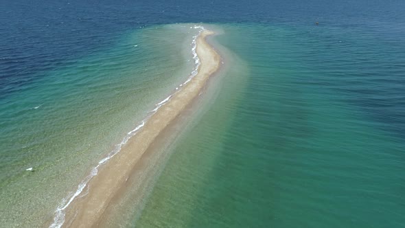 Aerial view of sandbank in Gulf of Patras, Greece.