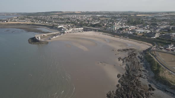 Aerial View Of Balbriggan Beach And Harbour On A Hot Summer Day In Ireland.