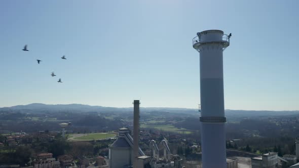 Aerial View Industrial Plant Stack