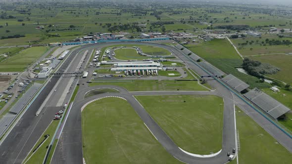 Racing circuit. Aerial view, tilt up