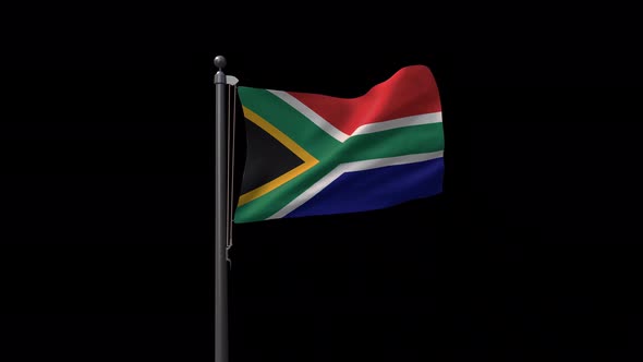 South Africa Flag On Flagpole With Alpha Channel  4K