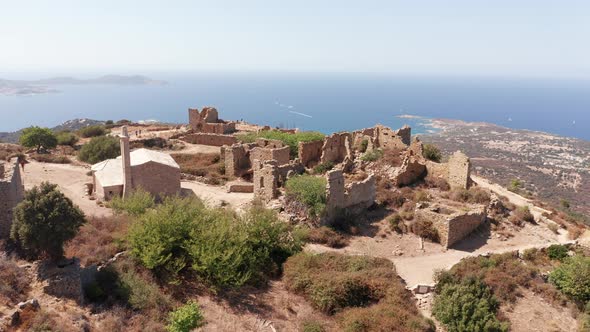 Aerial View of Desert Rocky Small City on the Top of Mountain Hill