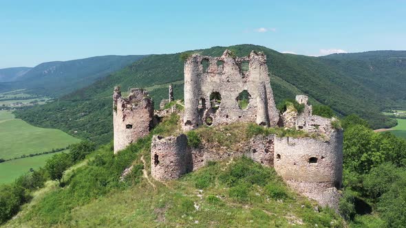 Aerial view of castle in Turna nad Bodvou village in Slovakia