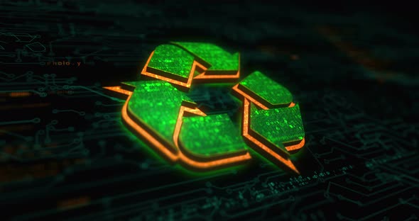 Recycling electronic waste data and sustainable industry symbol concept