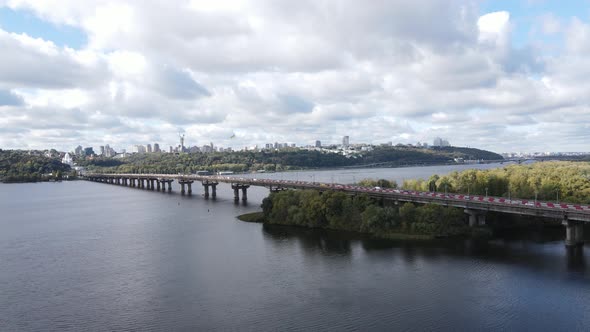 Dnipro River Near Kyiv City, Ukraine Aerial View. Dnieper, Kiev