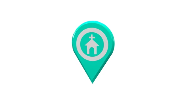 Cyan Church Map Location 3D Pin Icon V8