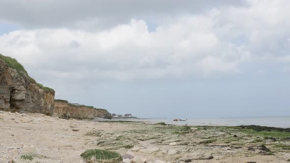 Famous scenery of WW2 Sword beach landing area in northern France Normandy 4K 2160p 30 fps UltraHD t