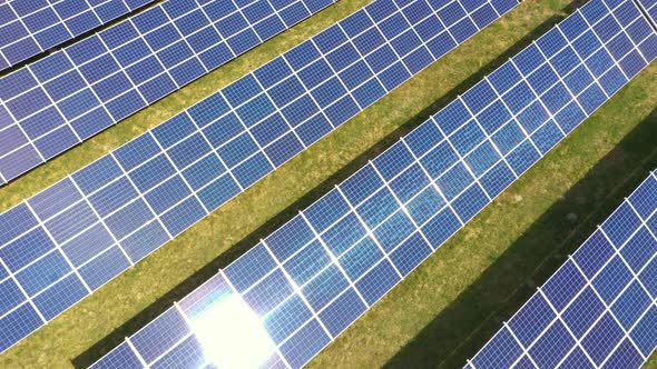 Closeup of surface of blue photovoltaic solar panels for producing clean ecological electricity. Pro