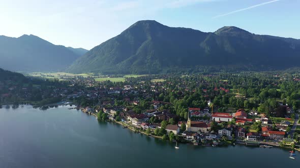 Aerial view of lake Tegernsee and Rottach-Egern