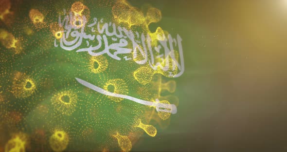 Saudi Arabia Flag With Corona Virus Bacteria 4K alt