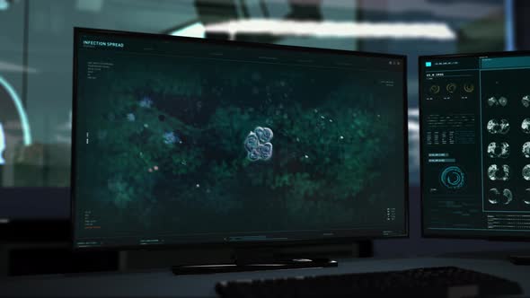 Futuristic Medical laboratory is studying the contagious infection bacteria alt