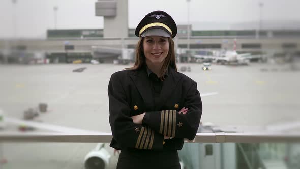 Young Attractive Professional Woman Pilot Succeed in Aviation Business