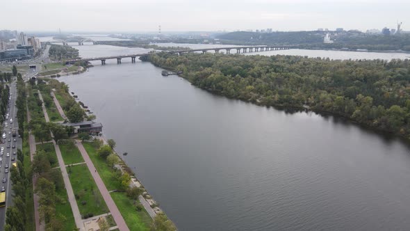 Dnipro River Near Kyiv City, Ukraine Aerial View. Dnieper, Kiev