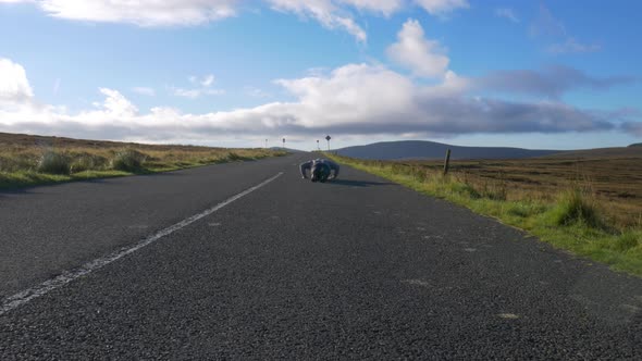 Athletic Man Runs And Does The Pushup On The Road In Wicklow Mountains, Ireland. Fit And Healthy Lif