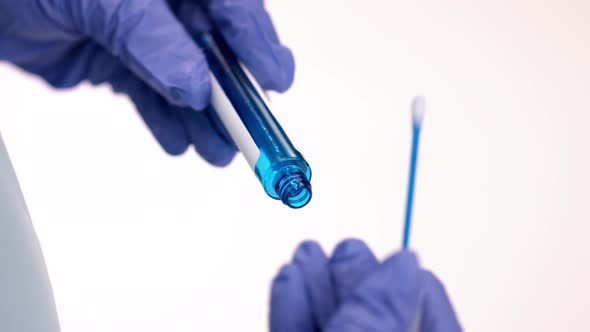 Lab Technician Holds Samples Covid-19 Analysis. Coronavirus Nasal Swab Tests