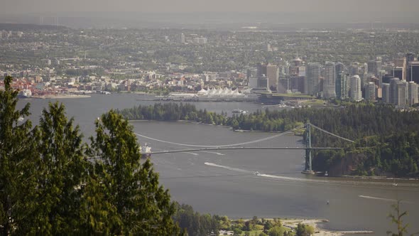 Beautiful View of a Famous Historic Place, Lions Gate Bridge, in Stanley Park during a sunny winter