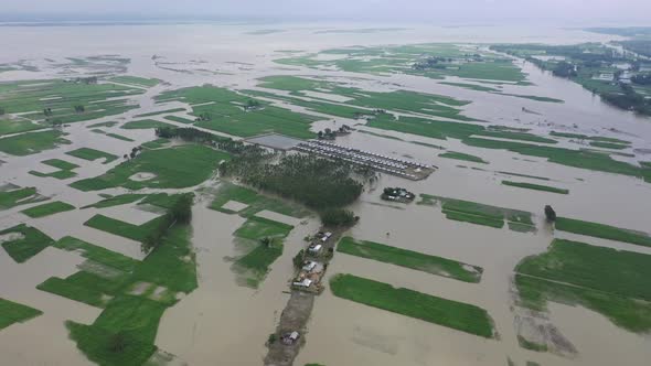 Aerial view of a residential district in Keraniganj flooded by monsoon rains in Dhaka province, Bang