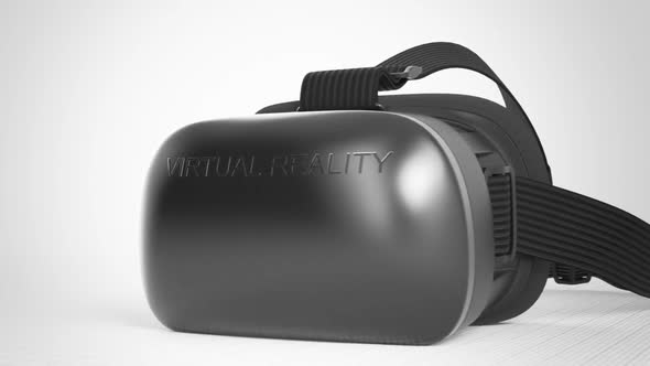 The virtual reality headset. The camera slowly moves around the googles.