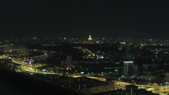 Night Moscow View From the Window of a Skyscraper