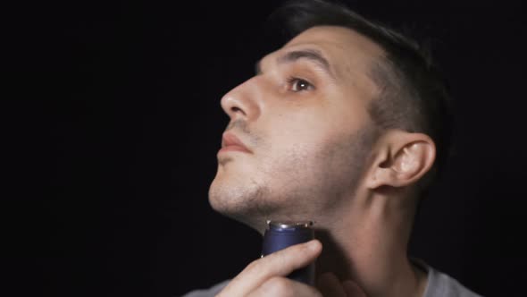 Man Shaving Beard and Trimming Sideburns. Facial Hair Shaving Concept