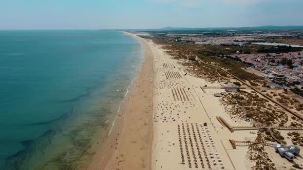 Panoramic View Of Praia de Monte Gordo Beach Near Monte Gordo Town In Eastern Algarve, Portugal. - A