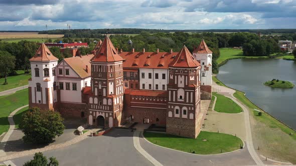 View From the Height of the Mir Castle in Belarus and the Park on a Summer Day