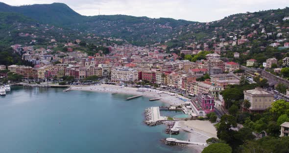 Drone Shot Of Santa Margherita Ligure Port. Coast Of The Ligurian Sea.