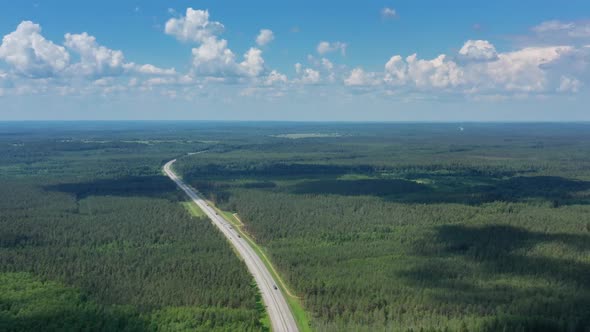 Aerial Top View on Country Road in Forest