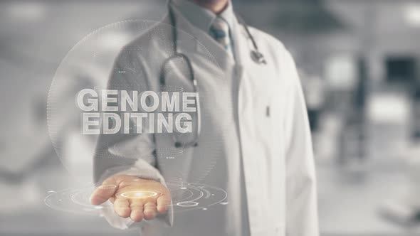 Doctor with Genome Engineering in Medicine Hologram Concept