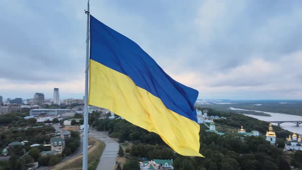 Kyiv - National Flag of Ukraine By Day. Aerial View. Kiev