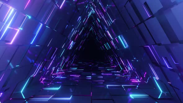 Abstract Neon Triangle Tunnel Technological