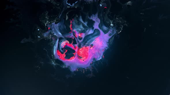 Dark Red Macro Paint Particles Flowing Like Lava on Otherworldly Terrain