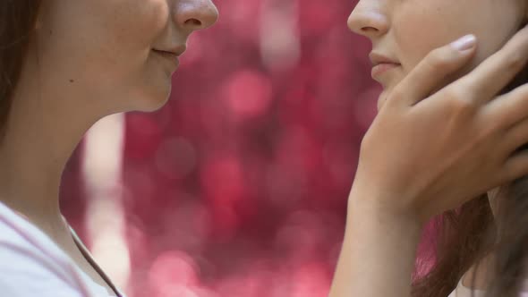 Gentle Kiss of Two Young Lesbians, Free Demonstration of Love, Relationship