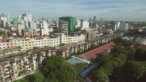 Aerial view of a abandoned housing complex on an urban area, Cambodia.