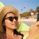 Attractive Woman Texting on Mobile Phone and Relaxing on Inflatable Mattress in Sea. Slowmotion - VideoHive Item for Sale