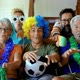 Group of friends supporters excited exult during a football match on tv. Family people watching - VideoHive Item for Sale