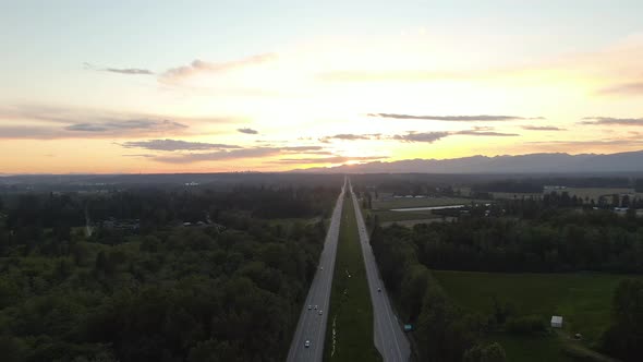 Aerial Panoramic View of TransCanada Highway 1 in Fraser Valley