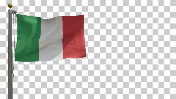 Italy Flag on Flagpole with Alpha Channel