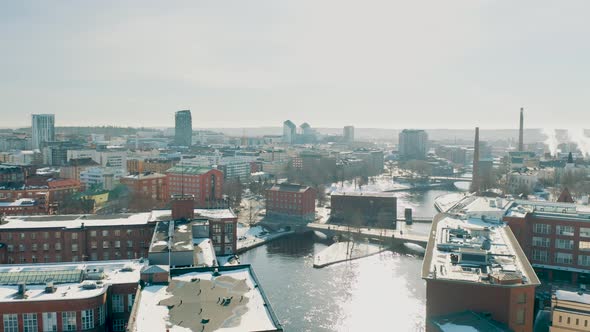 Drone footage of the city center of Tampere