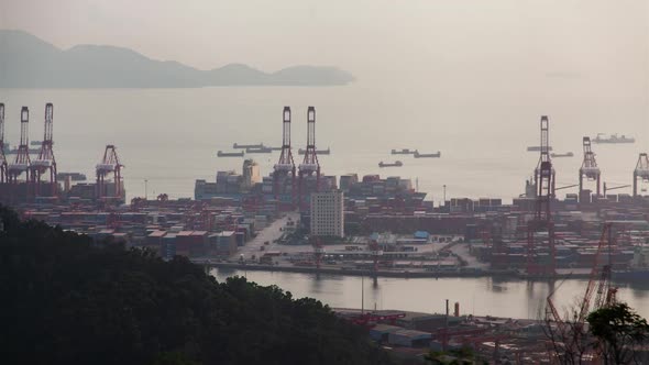 Timelapse Cargo Ship at Port of Shenzhen Container Terminal