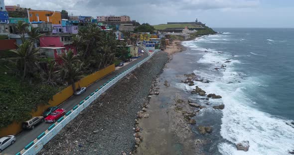 La Perla EL Morro at San Juan Puerto Rico drone shot 2 ocean